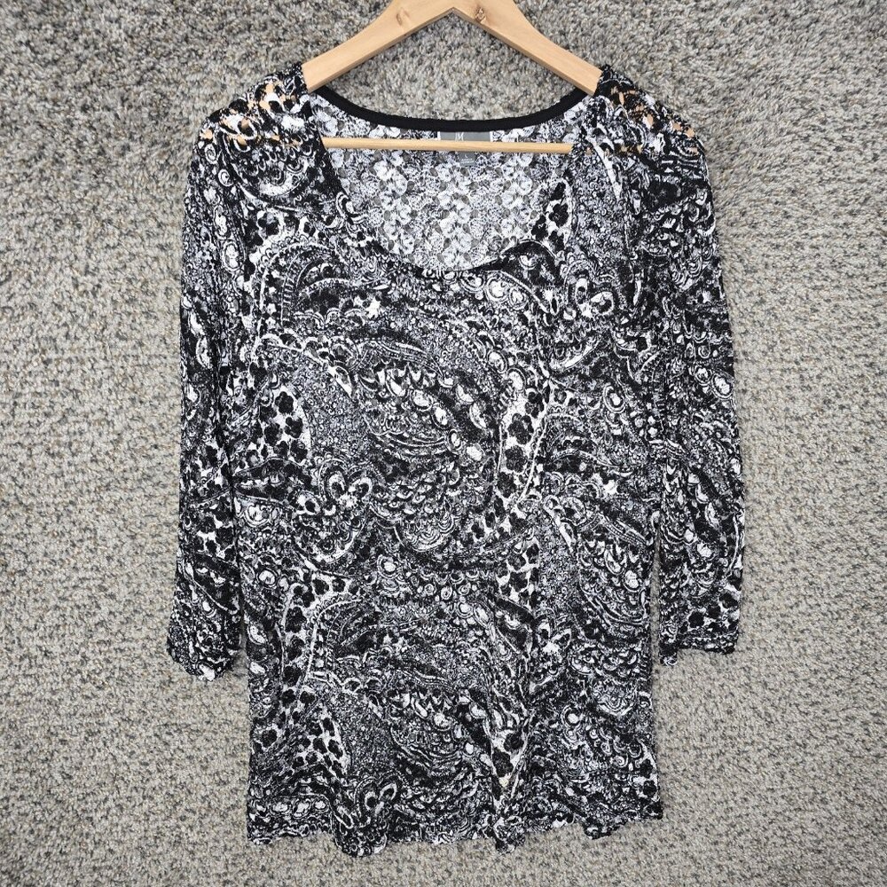 JM Collection Top Womens Large‎ Black Open Knit Scoop Neck Blouse Casual Ladies